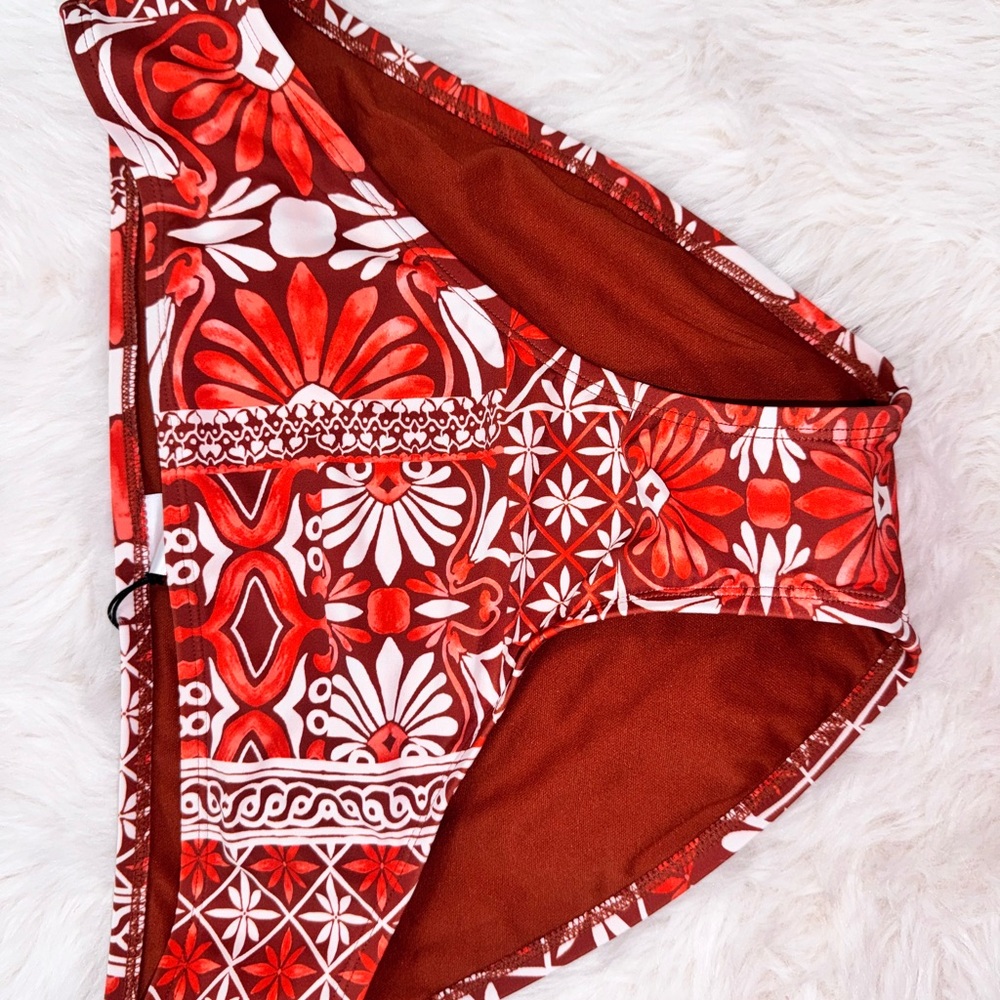 Shade & Shore Brown and Red Patterned Bikini Bottom